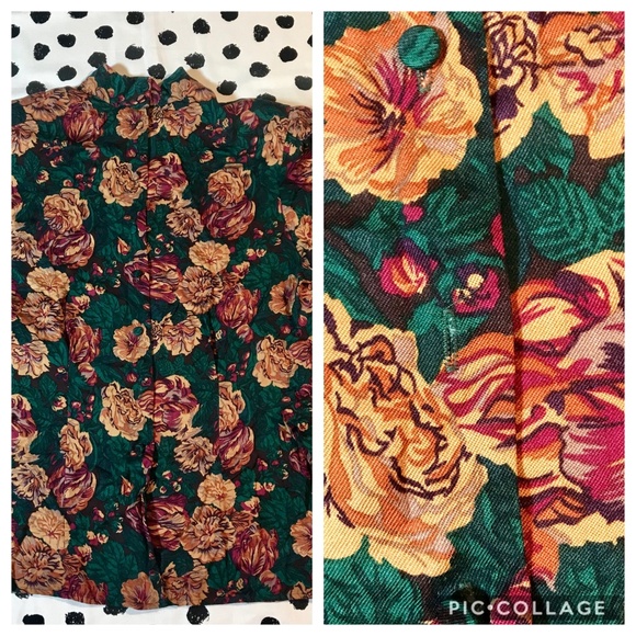 VINTANGE Floral 80's 2pc Skirt & Blouse Set/ Dress - Picture 7 of 8